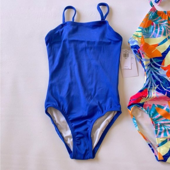 Old Navy | Girls Printed Halter Cut Out Ribbed Style One-Piece Swimsuit 2-Pack - Picture 5 of 15